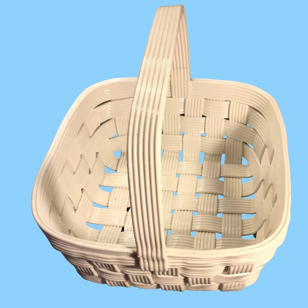 Gump Ceramic White Woven Basket italy Vintage Repaired